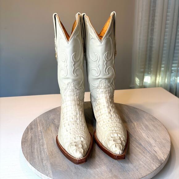 Los Altos Boots Men's White Caiman Crocodile Leather Cowboy Boots US Size 7 M 7M - Picture 4 of 13